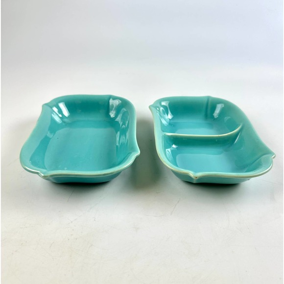 1940s Franciscan Ware Pottery Trays Glacial Blue Appetizer Dishes Set of 2 - Picture 2 of 8